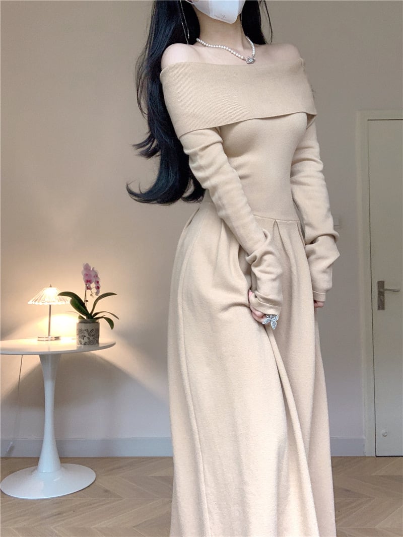【dress】ボートネックニットワンピース　M18160