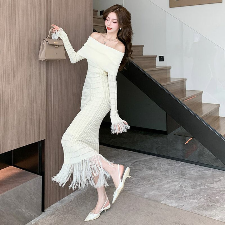 【dress】フリンジニットワンピース　M18539
