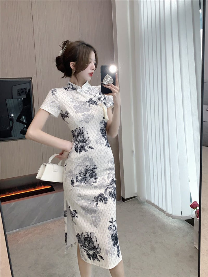 【dress】絶対流行エレガントスリットプリントワンピース　M16799