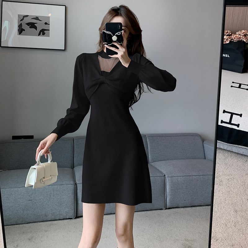 【dress】リボン付きニットワンピース　M18220