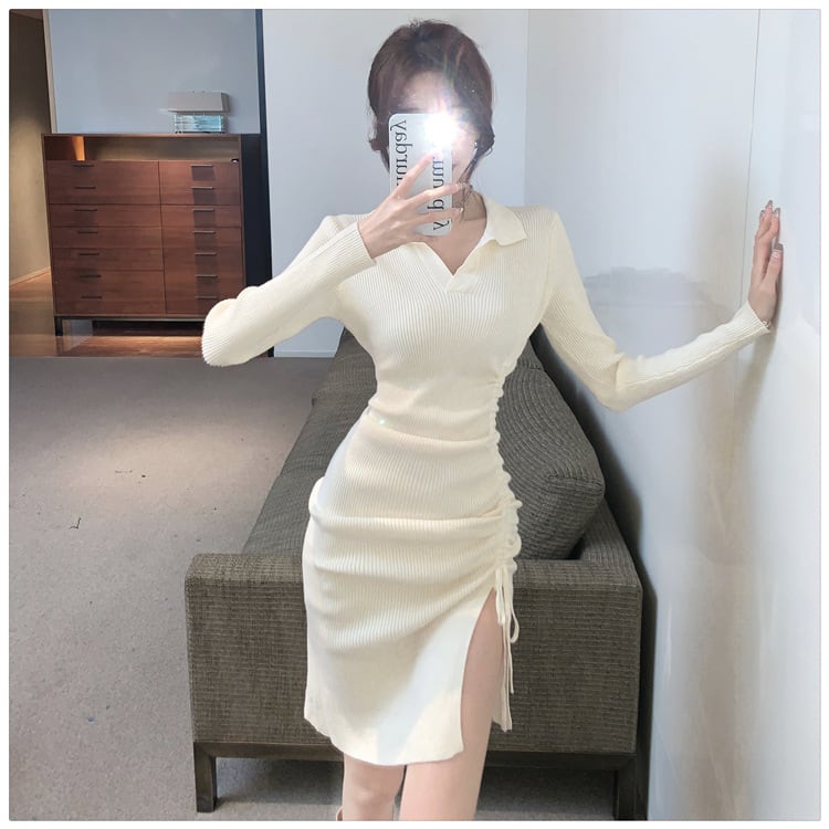 【dress】話題沸騰中 オシャレスリットニットワンピース　M17466