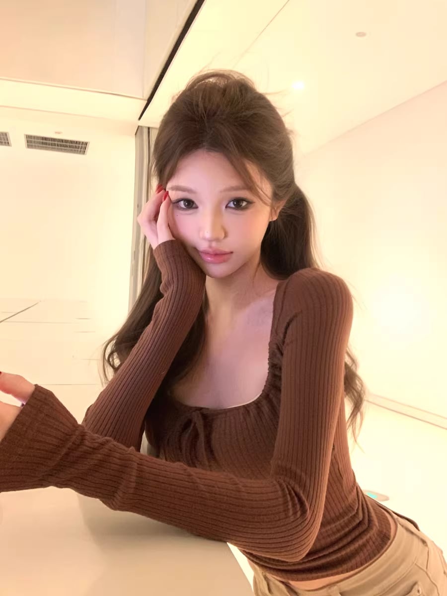 【tops】リボン付きスクエアネックトップス Q8264