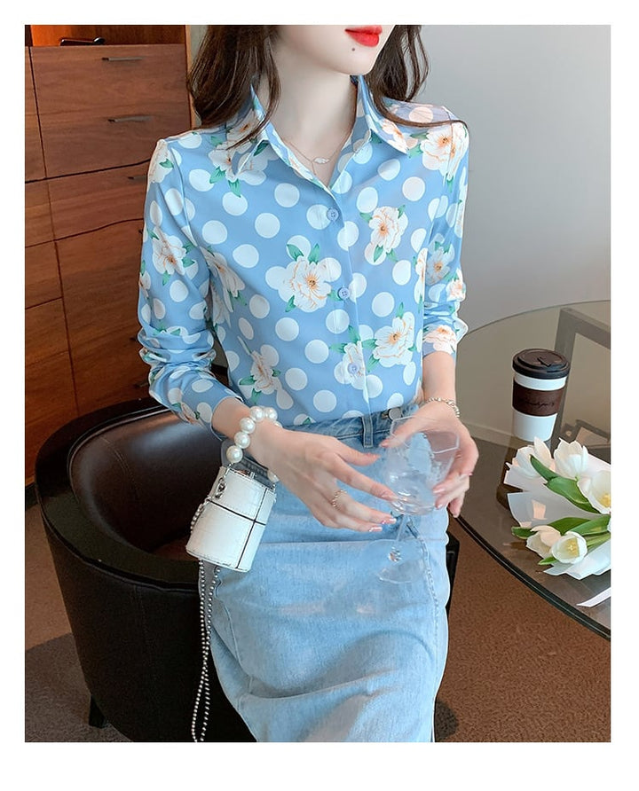 【tops】大人らしい プリントシャツトップス着心地良い　M17228
