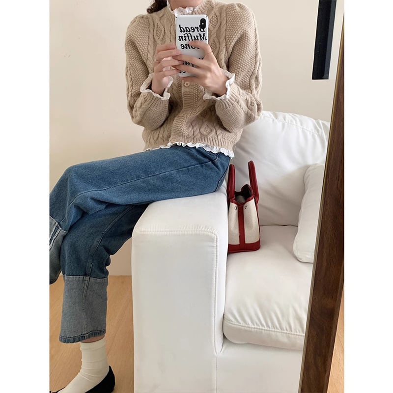 【outer】レース切り替えニットカーデ　M18149