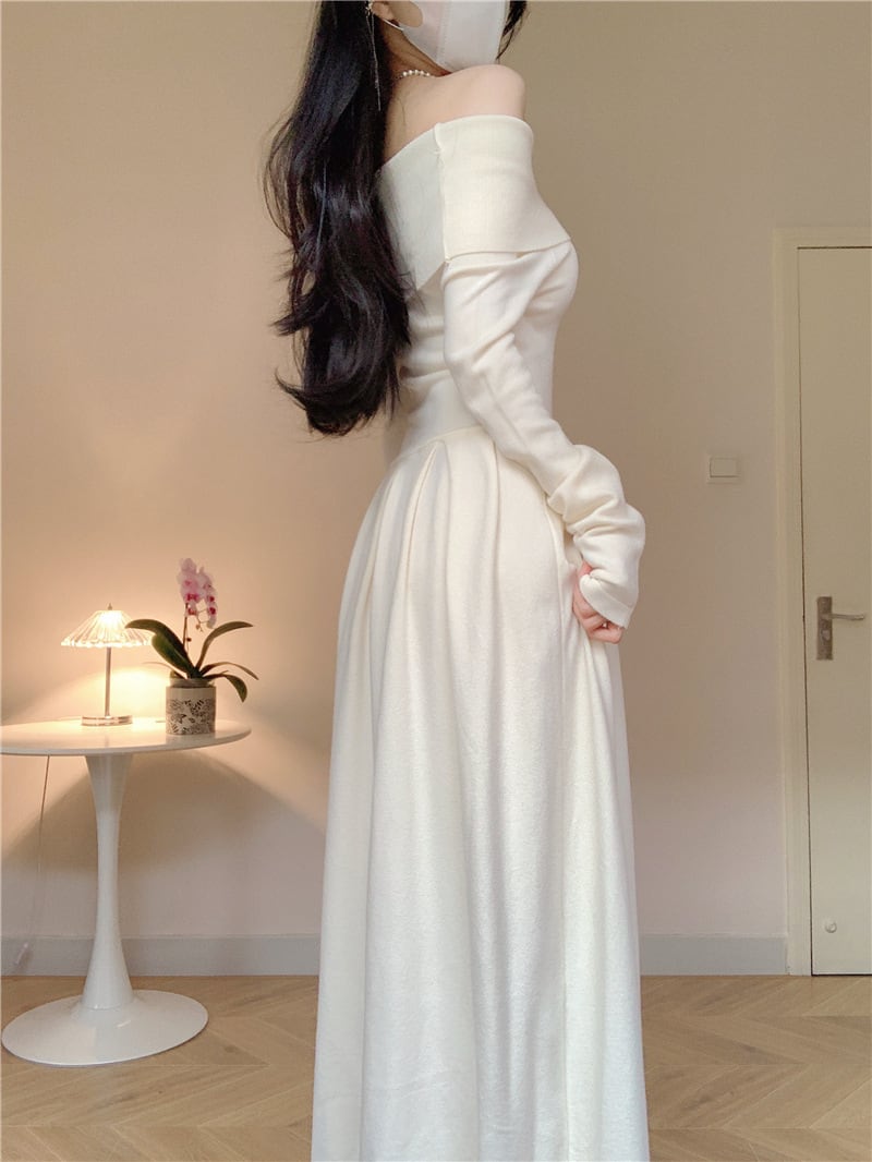【dress】ボートネックニットワンピース　M18160