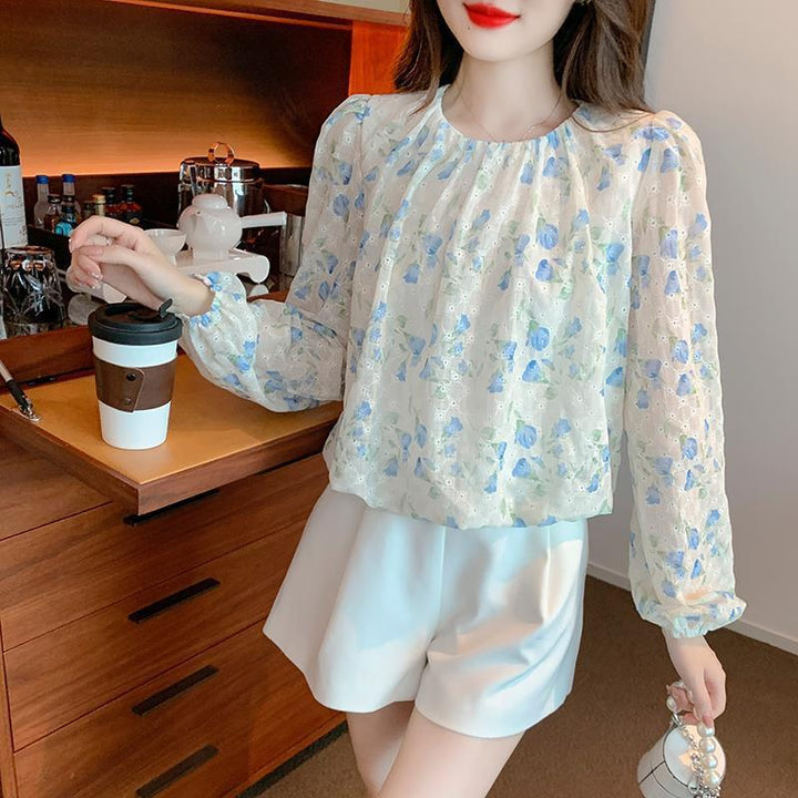 【tops】韓国系スウィートカットワークシャツトップス　M17388
