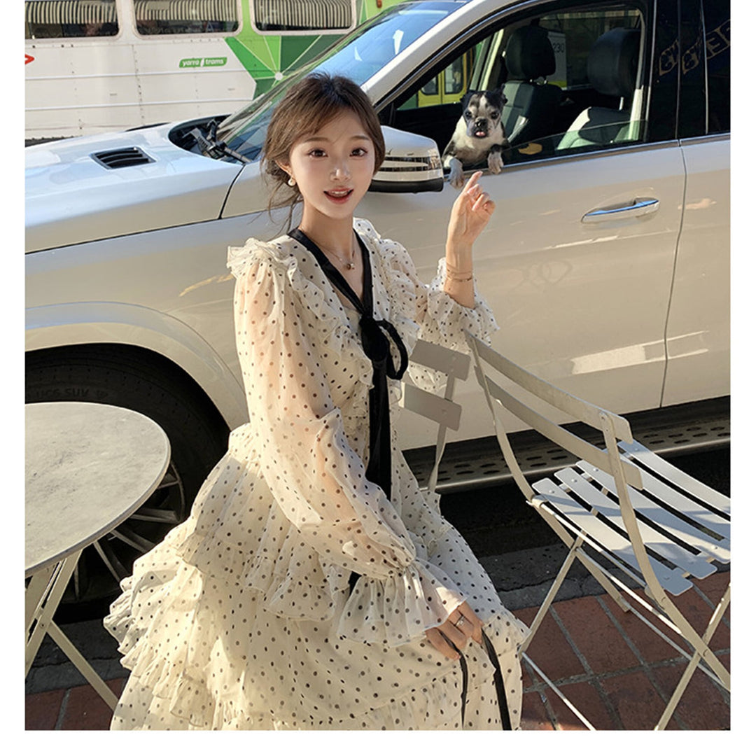 【dress】ビッグリボンドット柄ティアードワンピース　N3324