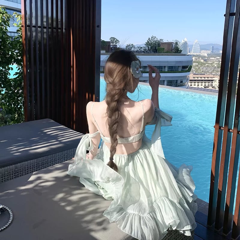【dress】リボン付きフリルミニワンピース Q8405