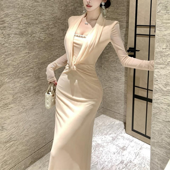 【dress】クロスデザインロングワンピース Q8176