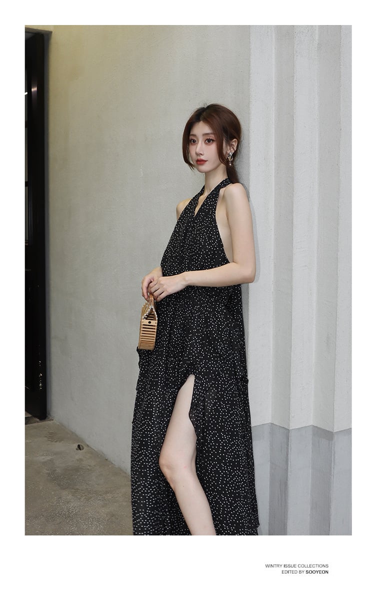 【dress】ドット柄ホルターネックワンピース　M25281