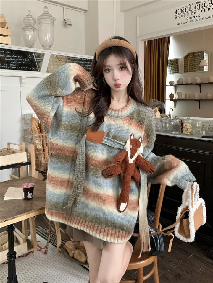 【tops】ボーダー柄ニットセーター　M18455