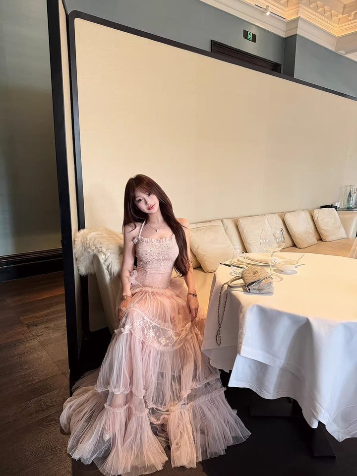 【dress】チュールレースロングワンピース Q7971