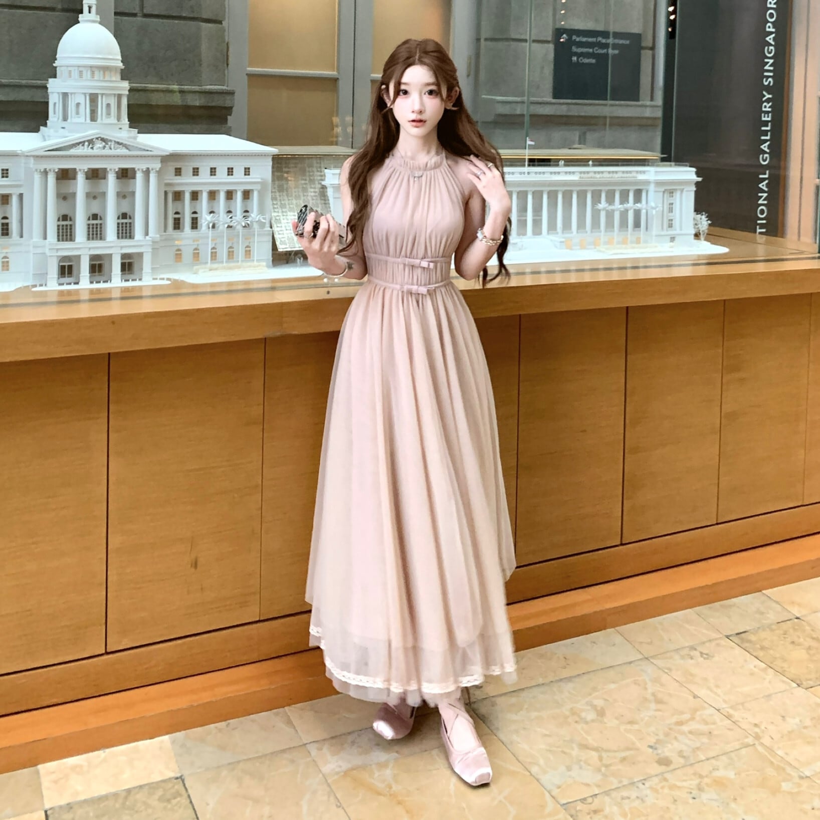 dress】バックリボンチュールロングワンピース N3217 – NANASTYLE