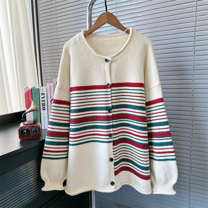 【outer】ボーダー柄ニットカーデ　M26494