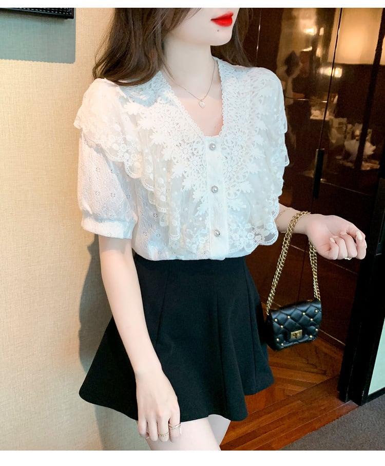 【tops】気質満点大人可愛いレースシャツトップス大活躍　M16952