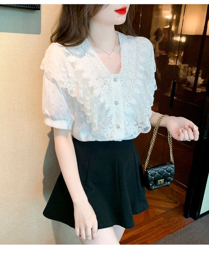 【tops】気質満点大人可愛いレースシャツトップス大活躍　M16952
