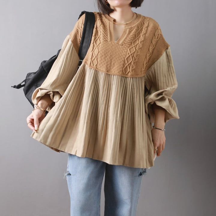 【tops】ニット切り替えトップス　M26842