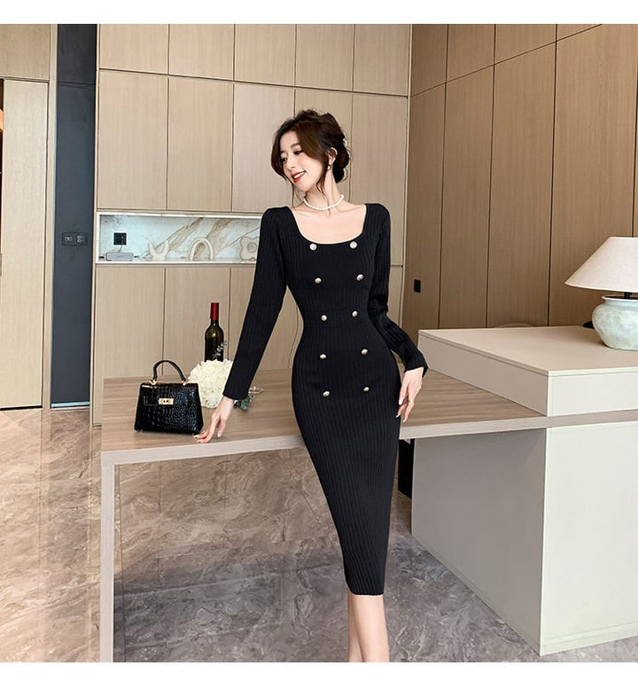 【dress】ダブルボタンニットワンピース　M18208