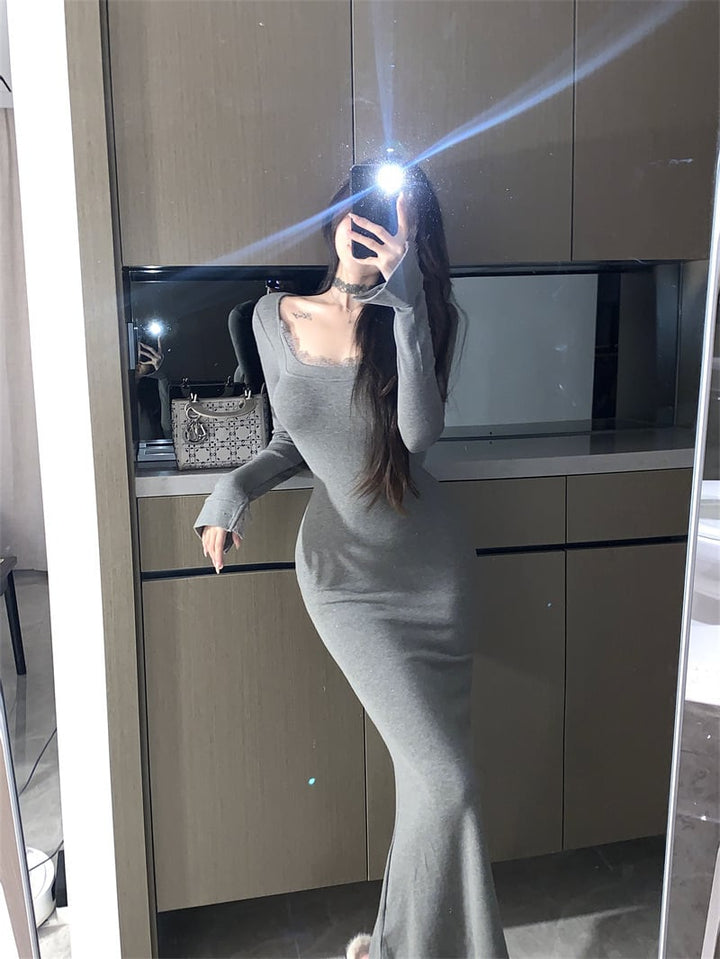 【dress】レース切り替えマーメイドワンピース　M28403
