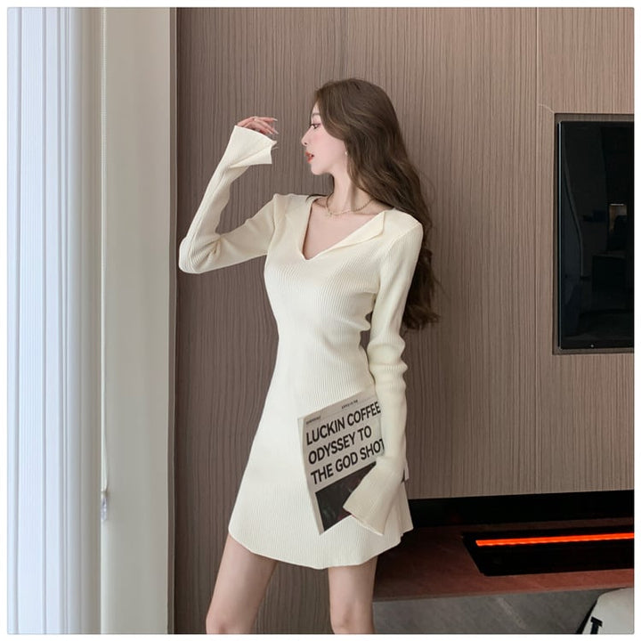 【dress】Vネックニットワンピース　M18381