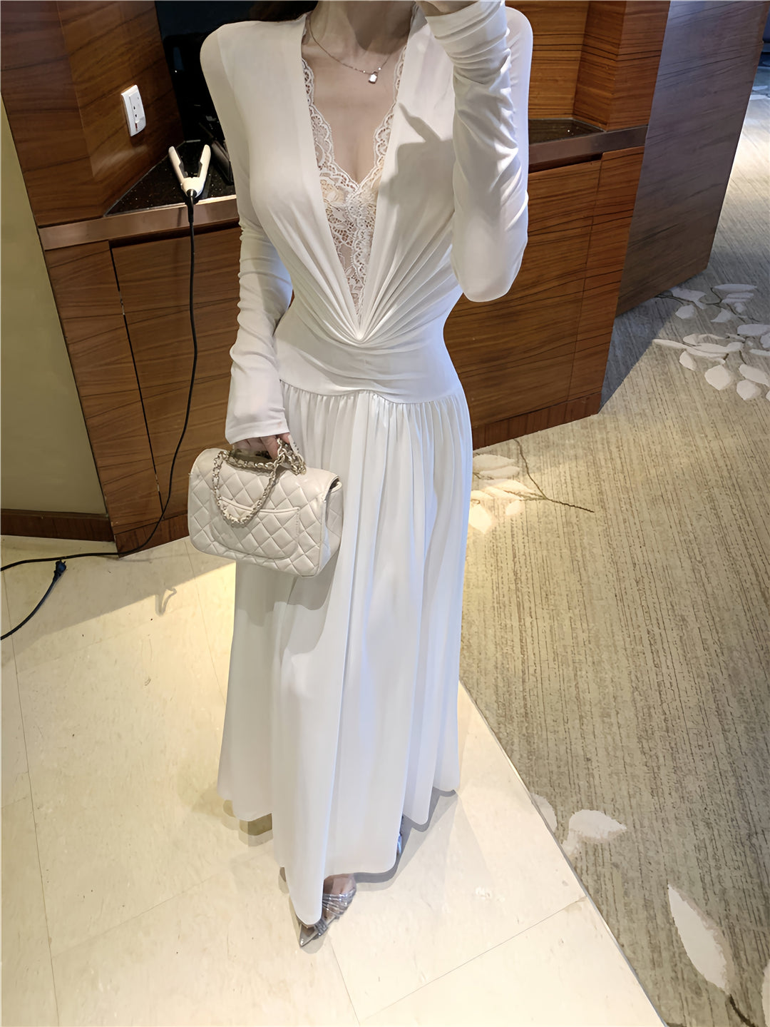 【dress】レースドッキングロングワンピース　N3432