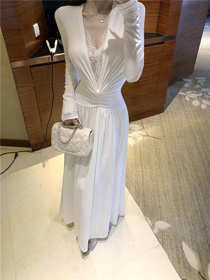 【dress】レースドッキングロングワンピース　N3432