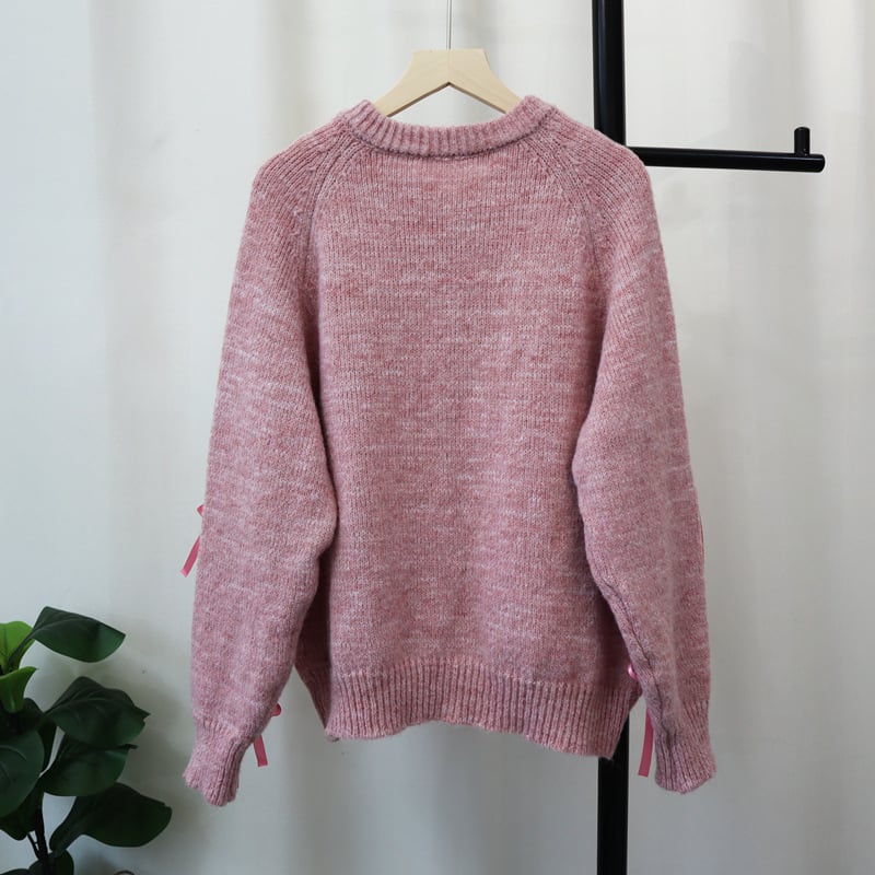 【outer】リボン付きニットカーデ　M26995