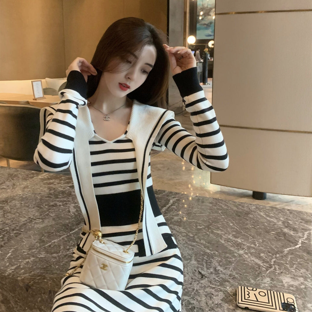 【dress】ボーダー柄ニットワンピース　M18484