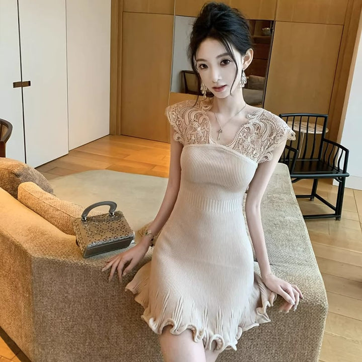 【dress】ノースリーブレースドッキングミニワンピース Q8469