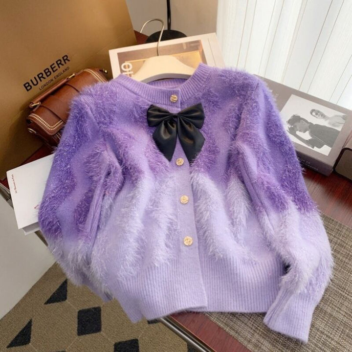 【outer】リボン付きニットカーデ　M28234