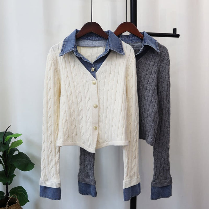 【outer】デニム切り替えニットカーデ　M26703