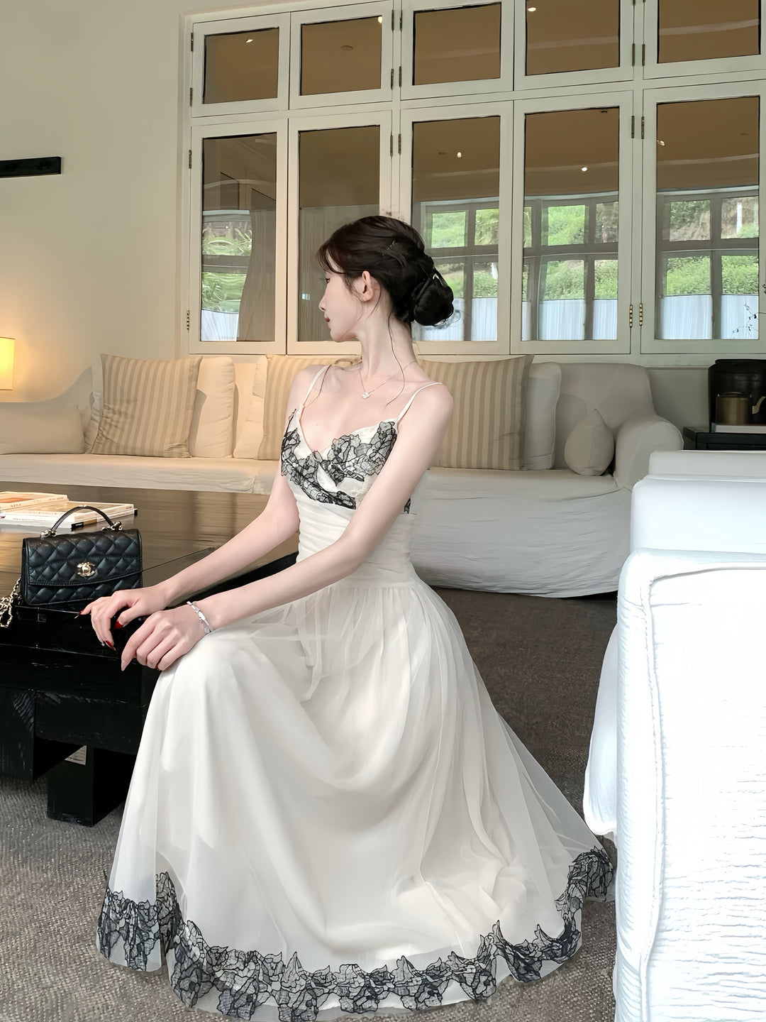 【dress】レースドッキングチュールキャミワンピース　N3553