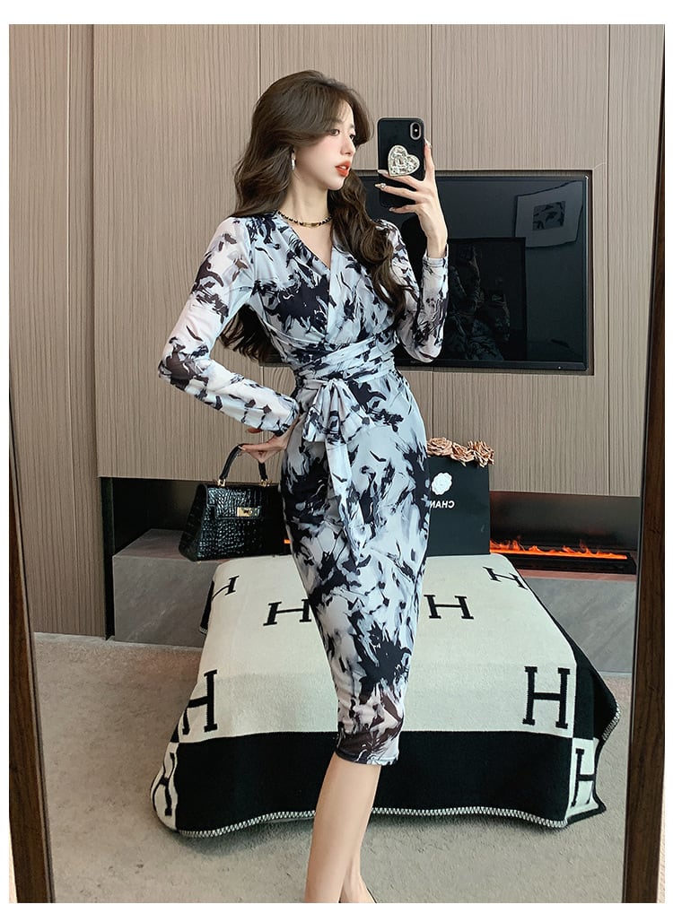 【dress】女子力アップエレガントVネックワンピース　M17432