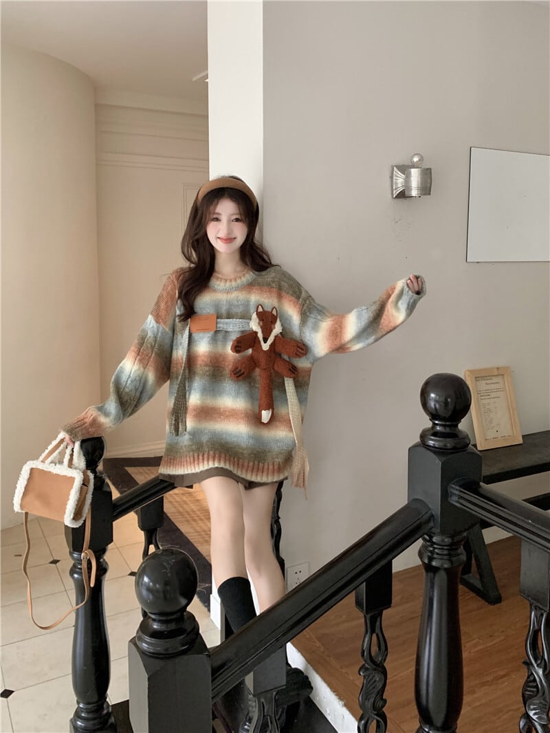 【tops】ボーダー柄ニットセーター　M18455
