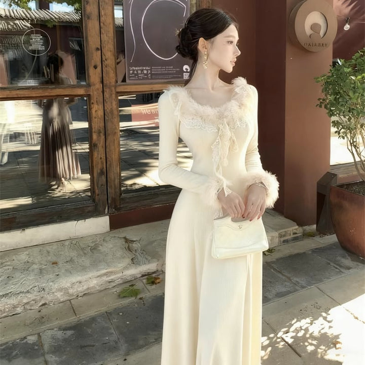 【dress】ファードッキングニットワンピース Q7589