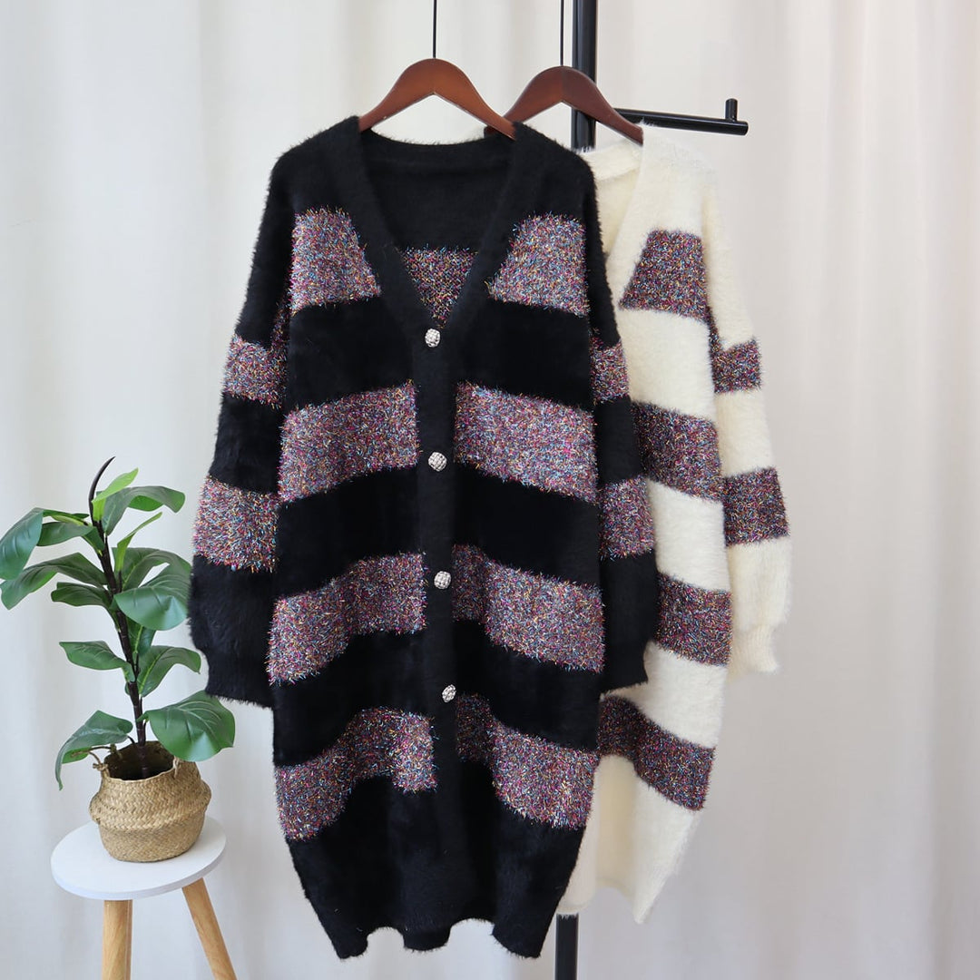 【outer】ボーダー柄Vネックニットカーデ　M18176