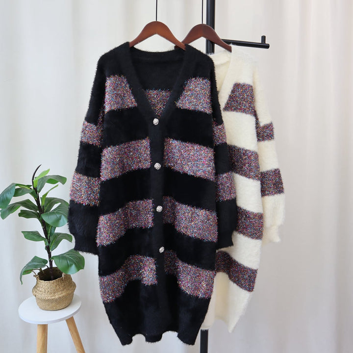 【outer】ボーダー柄Vネックニットカーデ　M18176