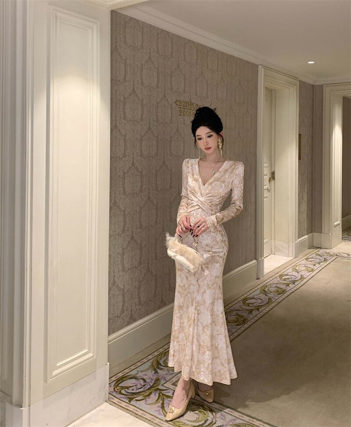 【dress】Vネックプリントワンピース　M27185