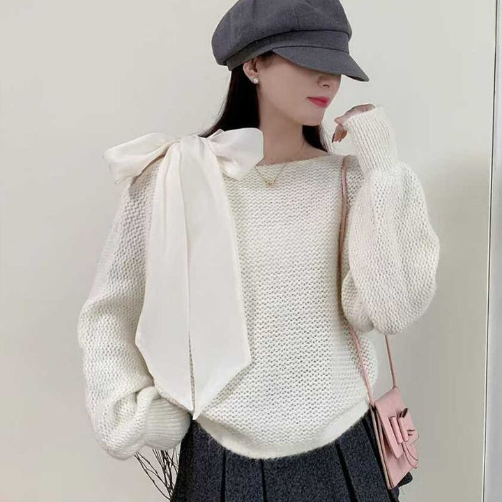 【tops】リボン付きニットトップス Q7549