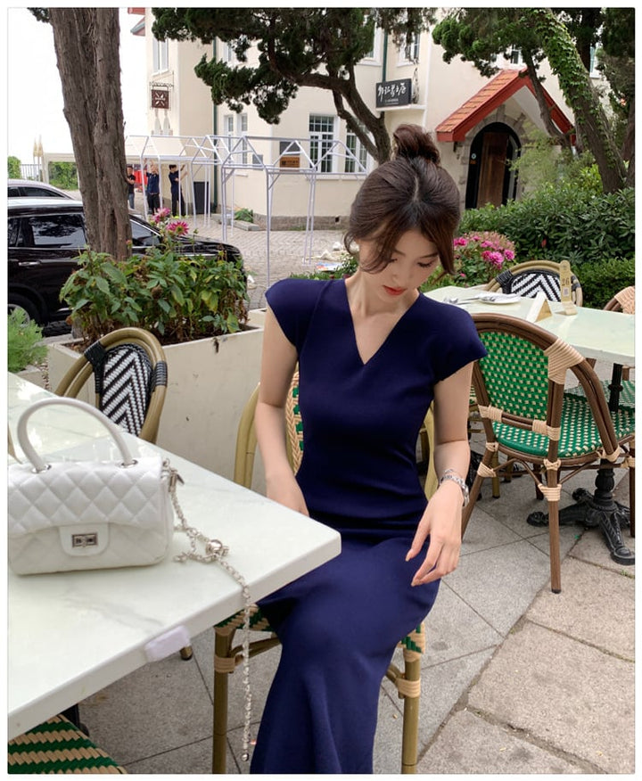 【dress】Vネックニットワンピース　M24482