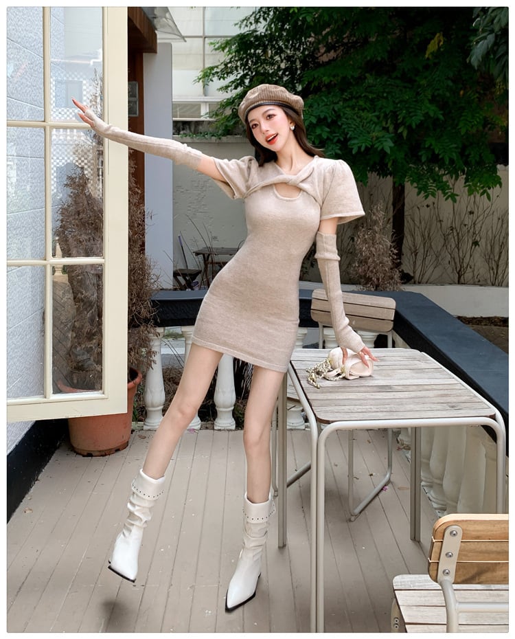 【dress】ニットワンピースアームカバー付き　M26583