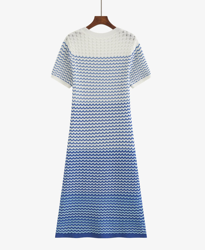 【dress】ウェーブ柄半袖ニットワンピース Q8489