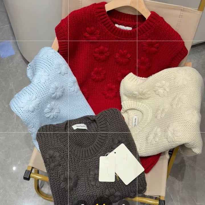 【tops】立体感フラワーニットベスト Q8061