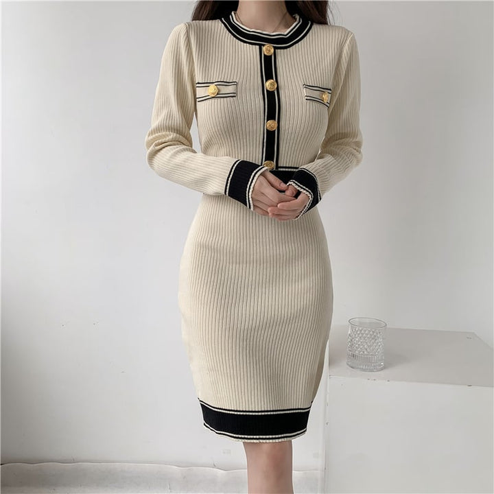 【dress】韓国系超人気エレガントニットワンピース　M17485