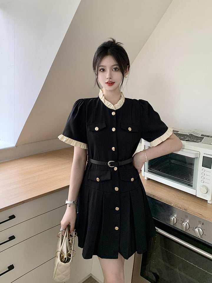 【dress】知的で品の良い♡エレガントデートワンピースベルト付き　M16775