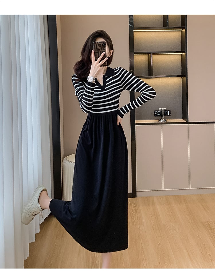 【dress】ボーダー柄ドッキングワンピース　M18390