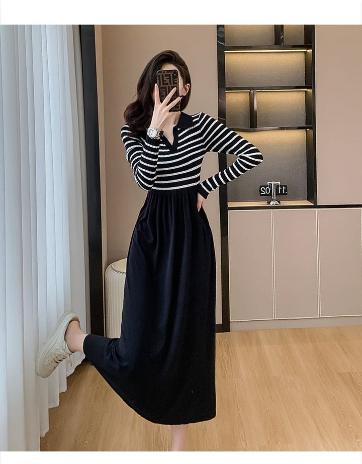 【dress】ボーダー柄ドッキングワンピース　M18390