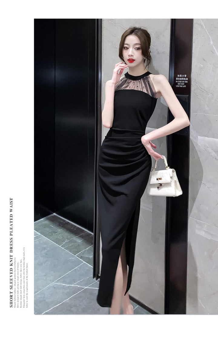 【dress】おしゃれ！ノースリーブスリットワンピース　M17226