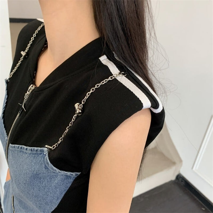 【dress】韓国系ファッション切り替えデニムワンピース　M17278