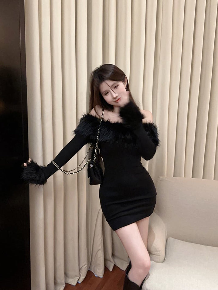 【dress】ファーボートネックワンピース　M26483